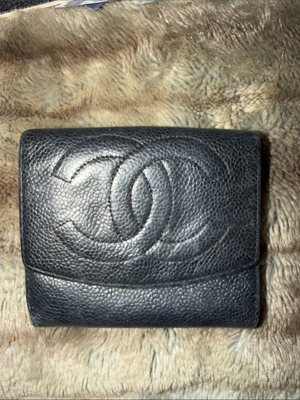 CHANEL Black Quilted Caviar Leather Compact Wallet